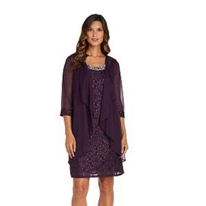 Women's R&M Richards Flyaway Jacket & Beaded Neck Dress Set